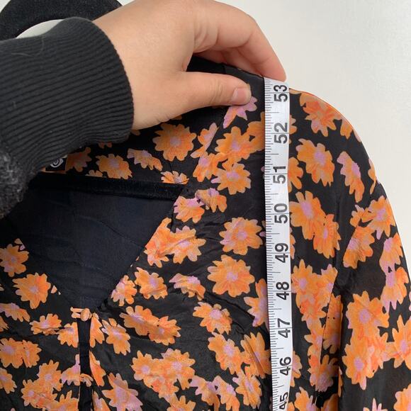 VEDA Dress Womens Medium Montana Orange Black Floral Printed Button Front Midi - Picture 9 of 13